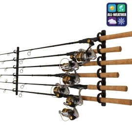 Rush Creek Creations onlinesportmall Exclusive 6 Rod Fishing Holder - Horizontal Wall Or Ceiling Mounted Rod Storage Black