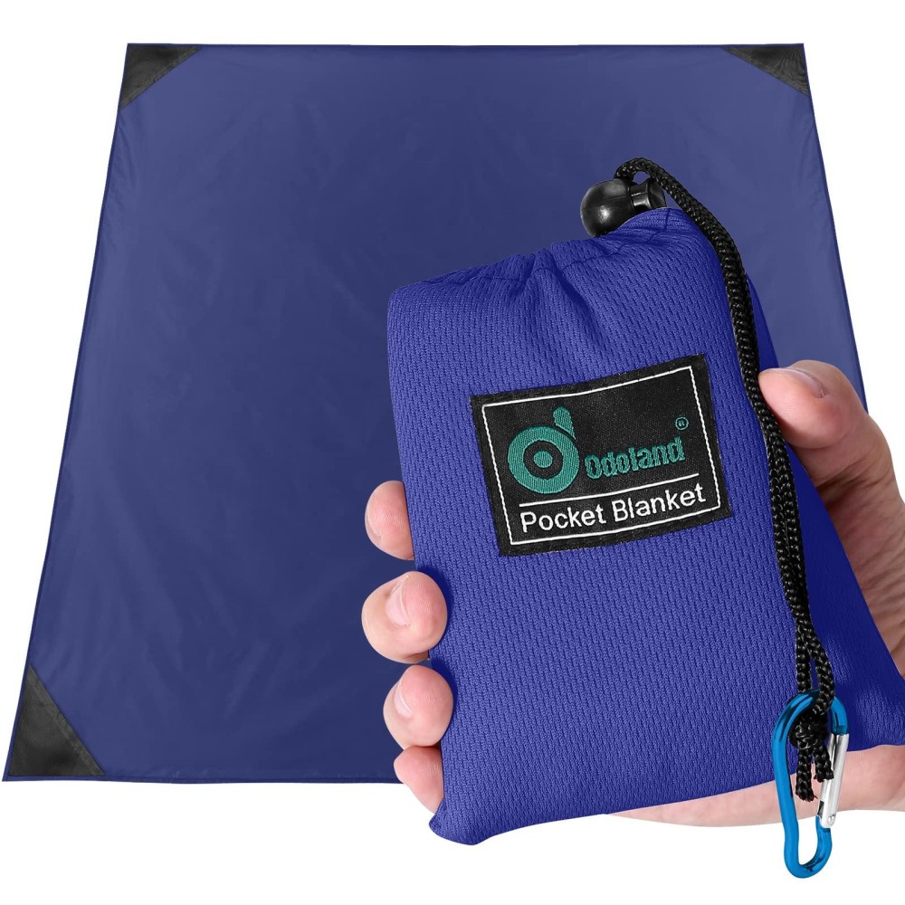 Odoland Pocket Blanket Picnic Blanket, 71 X 63 Sandproof Waterproof Outdoor Beach Blanket With Portable Bag, Foldable Lightweight Sand Free Quick Drying Beach Mat For Hiking Camping Travel, Blue