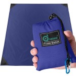 Odoland Pocket Blanket Picnic Blanket, 71 X 63 Sandproof Waterproof Outdoor Beach Blanket With Portable Bag, Foldable Lightweight Sand Free Quick Drying Beach Mat For Hiking Camping Travel, Blue