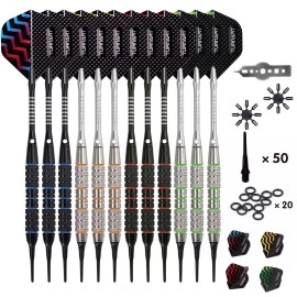 Darts Plastic Tip - Professional Soft Tip Darts Set For Electronic Dartboard 12 Pcs 18 Grams With 50 Extra Tips 24 Flights 2 Flight Protctors And Tool Kit Gift Darts (New)