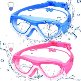 Vvinca Kids Goggles For Swimming, 2 Pack Kids Swim Goggles, Anti-Fog Anit-Uv Wide View Pool Goggles, Waterproof Quick Adjustable Silicone Strap Swim Glasses For Kids Youth Girls Boys Age 3-12