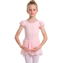 Mdnmd Kids Girls Ruffle Sleeve Tutu Skirt Dance Leotard Ballet Dress Ballerina Outfit Costume (Age 6-8, Ballet Pink)