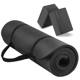 Balancefrom All Purpose 1/2-Inch Extra Thick High Density Anti-Tear Exercise Yoga Mat With Carrying Strap And Yoga Blocks, Black