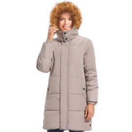 Dulcet Womens Winter Coats Long Thicken Puffer Jacket For Women With Fur Hood-Khaki-Xl