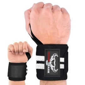 Beast Rage Wrist Wraps Weight Lifting Training Muscle Building Performance Fitness Training Gym Straps Thumb Loop Support Stretchable Cotton Bandage Brace Training Cuff (White)