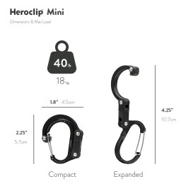 GEAR AID HEROCLIP Carabiner Clip and Hook (Mini) for Travel, Luggage, Purse and Small Bags, Black & Blue