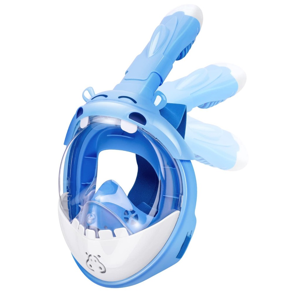 Kids Snorkel Mask,Full Face Snorkeling Mask For Kids Boys Girls,180 Degree Panoramic Views With Detachable Camera Mount Anti-Fog Anti-Leak, Snorkeling Gear Swimming Diving Mask For Kids (Blue)