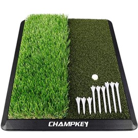 Champkey Dual-Turf Golf Hitting Mat Come With 9 Golf Tees & 1 Rubber Tee Heavy Duty Rubber Backing Golf Practice Mat Ideal For Indoor & Outdoor Training(13