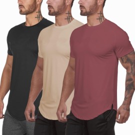 Muscle Killer 3 Pack Mens Gym Workout Bodybuilding Fitness Active Athletic T-Shirts Workout Casual Tee (X-Large, Black+Apricot+Dark Purple)