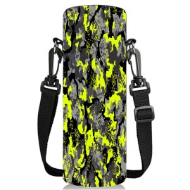Aupet Water Bottle Sling Bag Carrier Crossbody Sleeve,Insulated Neoprene Bottle Case Holder Pouch Cover 500Ml17Oz With Shoulder Strap For Boys Girls Women Men (Green Camouflage)