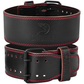 Dmoose Gym Belt Genuine Leather For Men And Women, 4 Inch Wide, Adjustable Buckle, 5Mm Thick For Weightlifting, Workout, Gym, Squat, Deadlift, Great Lower Back Support (Black/Red Xxl)