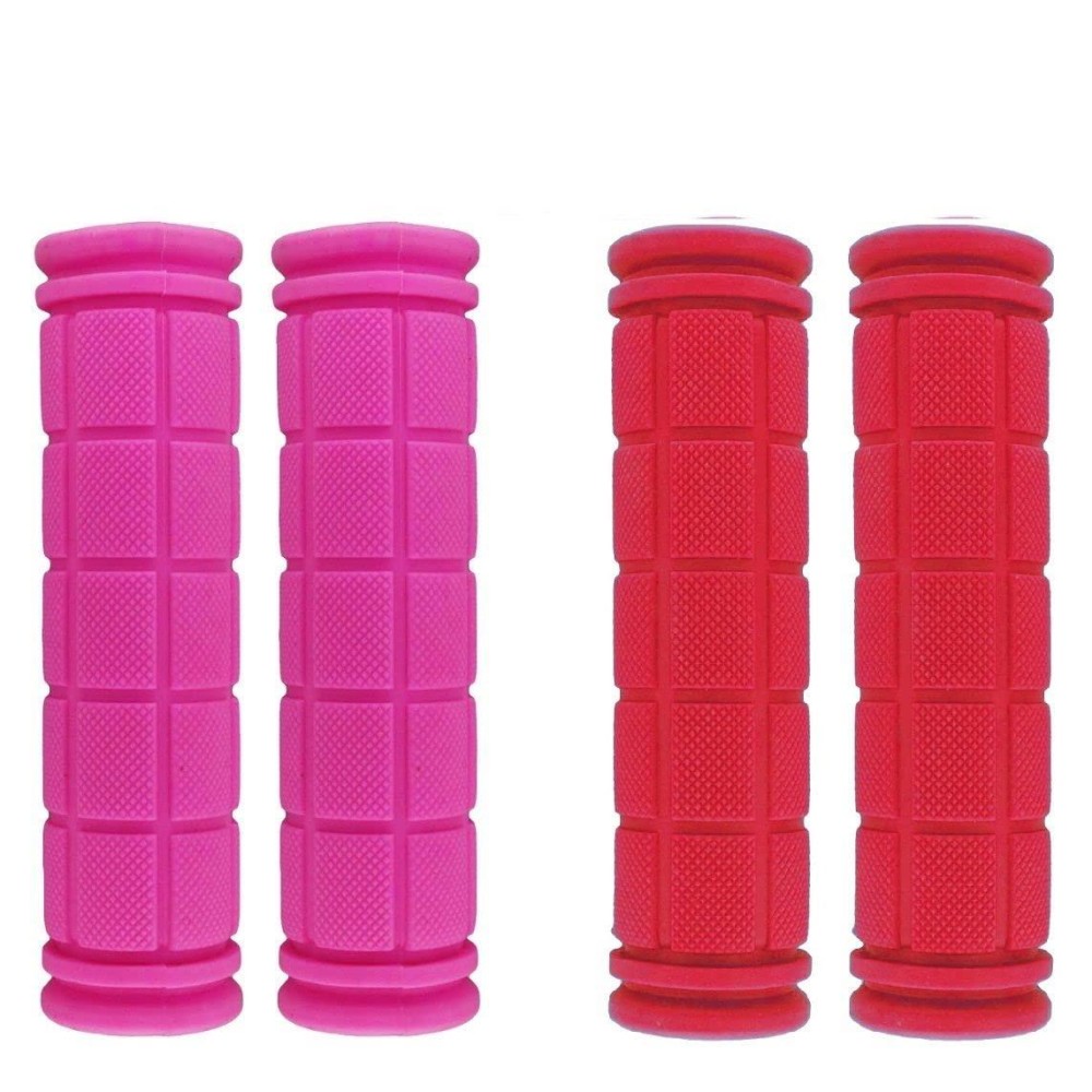 Beakuoo Bike Handlebar Grips For Kids Girls Boys, Non-Slip Rubber Mushroom Bicycle Grips For Scooter Cruiser Seadoo Tricycle Wheel Chair Mountain Road Urban Foldable Bike Mtb Bmx(Pink + Red)