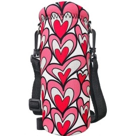 Wintojo Insulated Water Bottle Sling Case Bag Carrier Holder - 500Ml/16.9Oz Water Bottle Sleeve Strap Cooler Cover For Men Women Kids Travel School Camping Walking Hiking Running(Heart)