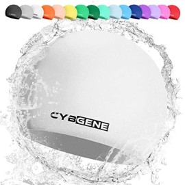 Cybgene Kids Swim Caps For Boys Girls, Durable Silicone Swimming Cap For Child Youth Teen, Unisex Swim Bath Hats For Short Long Hair-Pure White