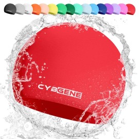 Cybgene Silicone Swim Cap, Unisex Swimming Cap For Women And Men, Bathing Cap Ideal For Short Medium Long Hair-Cheerful Red