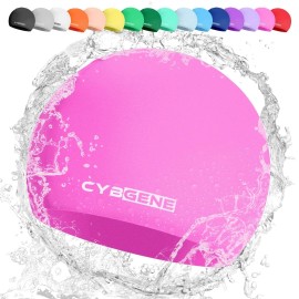 Cybgene Silicone Swim Cap, Unisex Swimming Cap For Women And Men, Bathing Cap Ideal For Short Medium Long Hair-Rose Pink