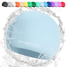 Cybgene Silicone Swim Cap, Unisex Swimming Cap For Women And Men, Bathing Cap Ideal For Short Medium Long Hair-Diamond Blue