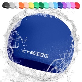 Cybgene Silicone Swim Cap, Unisex Swimming Cap For Women And Men, Bathing Cap Ideal For Short Medium Long Hair-Royal Navy