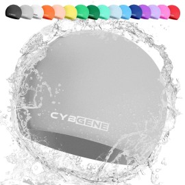 Cybgene Kids Swim Caps For Boys Girls, Durable Silicone Swimming Cap For Child Youth Teen, Unisex Swim Bath Hats For Short Long Hair-American Silver