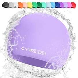 Cybgene Silicone Swim Cap, Unisex Swimming Cap For Women And Men, Bathing Cap Ideal For Short Medium Long Hair-Light Pastel Purple