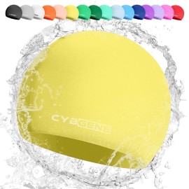 Cybgene Silicone Swim Cap, Unisex Swimming Cap For Women And Men, Bathing Cap Ideal For Short Medium Long Hair-Lemon Yellow