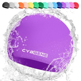 Cybgene Silicone Swim Cap, Unisex Swimming Cap For Women And Men, Bathing Cap Ideal For Short Medium Long Hair-Dark Violet