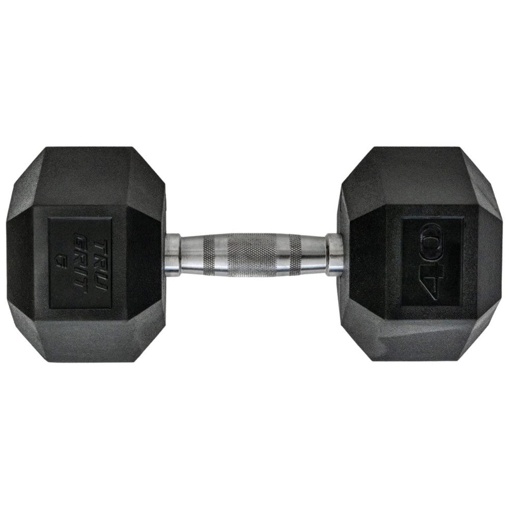 Tg Tru Grit Fitness Hex Elite Tpu Dumbbells - Hex Weights Featuring Textured Steel Handles, Thermoplastic Polyurethane Heads, And Hexagon-Shaped Rubber-Encased Ends - Black
