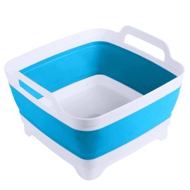 Montnorth Dishpan For Washing Dishes,9L Collapsible Dish Tub Portable Sink,Wash Dish Basin,Foldable Laundry Tub,Washing Basin With Drain Plug,Dishpan For Kitchen Sink,Camping Dish Washing Tub,Blue