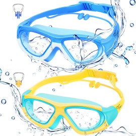 Vvinca Goggles For Swimming Kids, 2 Pack Kids Swim Goggles, Anti-Fog Wide View Anit-Uv Pool Goggles, Leakproof Quick Adjustable Silicone Strap Swim Glasses For Boys Girls Kids Age 3-12