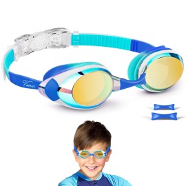 Vvinca Kids Swim Goggles With 3 Nose Pieces, Anti-Fog Uv Protection Mirrored Lens Swimming Goggles, Waterproof Clear Vision Water Pool Goggles For Youth Teens Junior Children Girls Boys