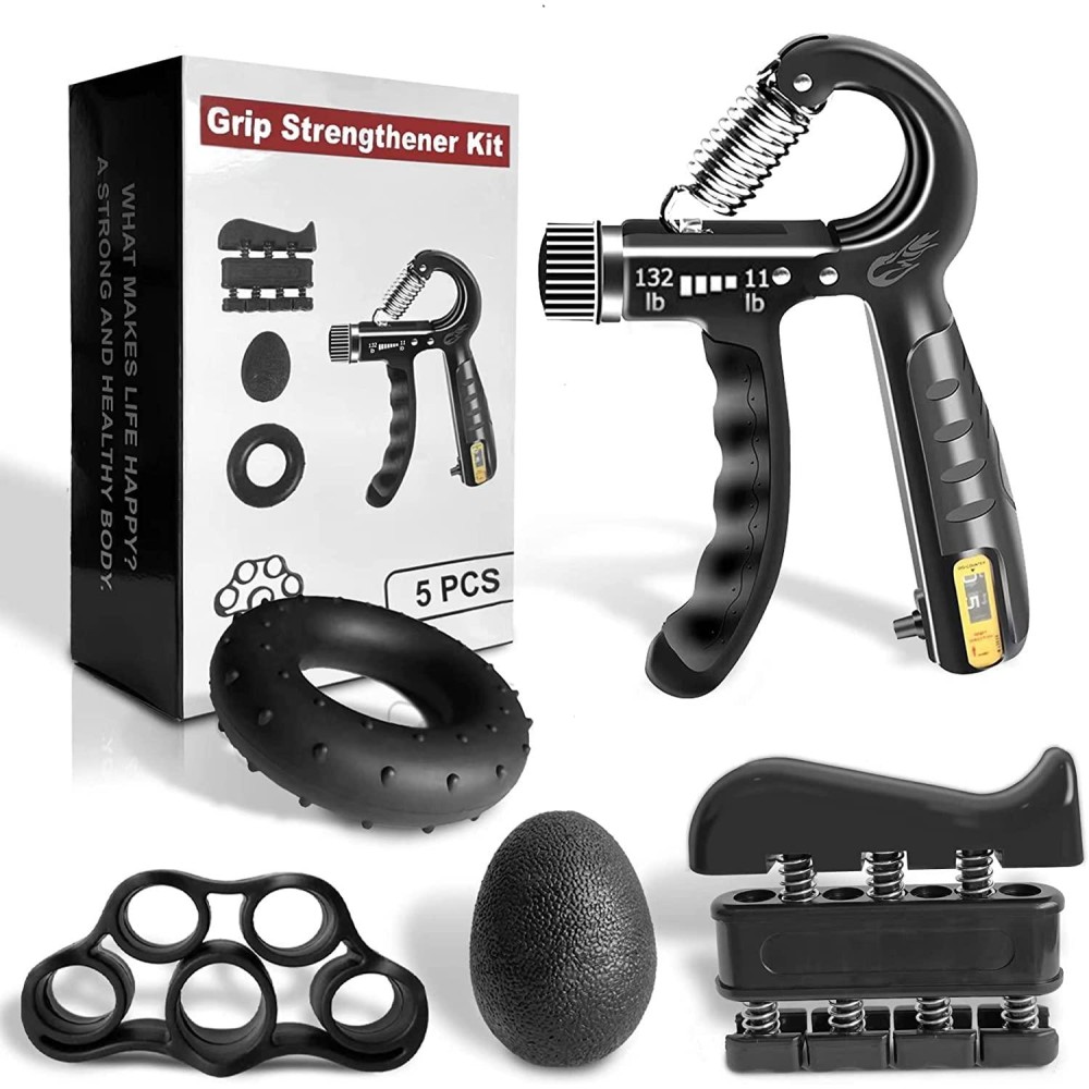 Flyfe Grip Strength Trainer Kit (5 Pack), Forearm Strengthener, Hand Squeezer Adjustable Resistance, Finger Stretcher, Grip Ring, Relief Ball And Finger Exerciser For Men And Women, Injury Recovery