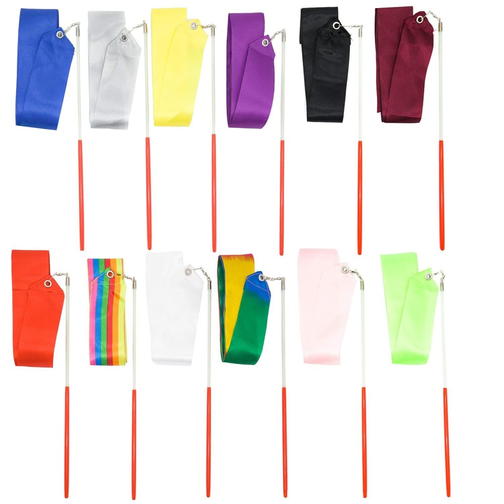 Kaiyuan Dynasty 12Pcs Dance Ribbons Rainbow Streamers Rhythmic Gymnastics Ribbon Baton Twirling Wands On Sticks For Kids Artistic Dancing