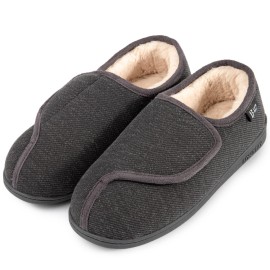 Longbay Womens Furry Memory Foam Diabetic Slippers Comfy Cozy Arthritis Edema House Shoes (7 B(M), Dark Gray)