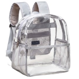 Vorspack Clear Backpack Stadium Approved - Clear Mini Backpack 12X12X6 For Women Stadium Backpack With 2 Water Holders Heavy Duty For Concert Work Sport Games Festival Venues - Grey
