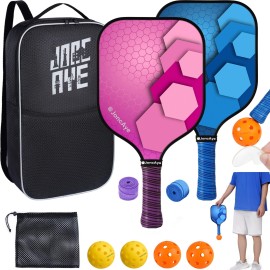 Pickle-Ball-Paddle-Set-Of-2 Usapa Approved Joncaye Pickleball Paddles Set With 4 Balls, Paddle Bag, Grip Tapes, Ball Retriever Pink, Blue Pickleball-Rackets With Accessories, Gifts For Men Women