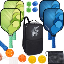 Joncaye Pickleball-Paddles-Set-Of-4 With Balls, Lightweight Pickleball Rackets With Accessories, Racquet Case, Ball Bag, Grip Tapes, Ball Retriever For Adults Kids
