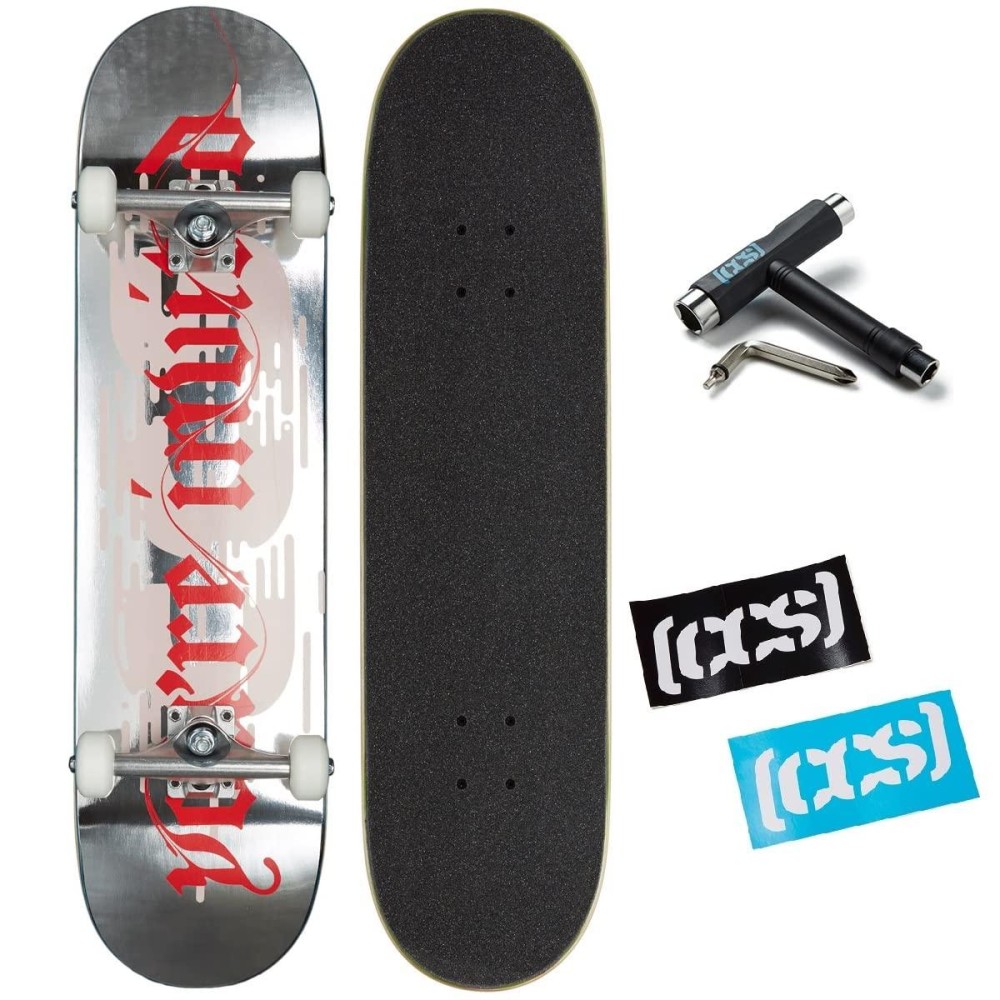 Ccs] Youre Invited Skateboard Complete Silver Foil 800 - Maple Wood - Professional Grade - Fully Assembled With Skate Tool And Stickers - Adults, Kids, Teens, Youth - Boys And Girls