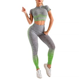 Feelingirl Workout Sets 2 Pieces For Women Yoga Outfits Gym Clothes Sets Short Sleeve Crop Top High Waist Leggings