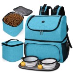 Baglher Pet Travel Bag, Double-Layer Pet Supplies Backpack (For All Pet Travel Supplies), Pet Travel Backpack With 2 Silicone Collapsible Bowls And 2 Food Baskets Sky Blue