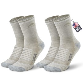 SAMSOX 2-Pack Merino Wool Hiking Sock, Made in USA, Oatmeal L/XL