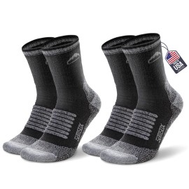 SAMSOX 2-Pack Merino Wool Hiking Sock, Made in USA, Black/Grey XS