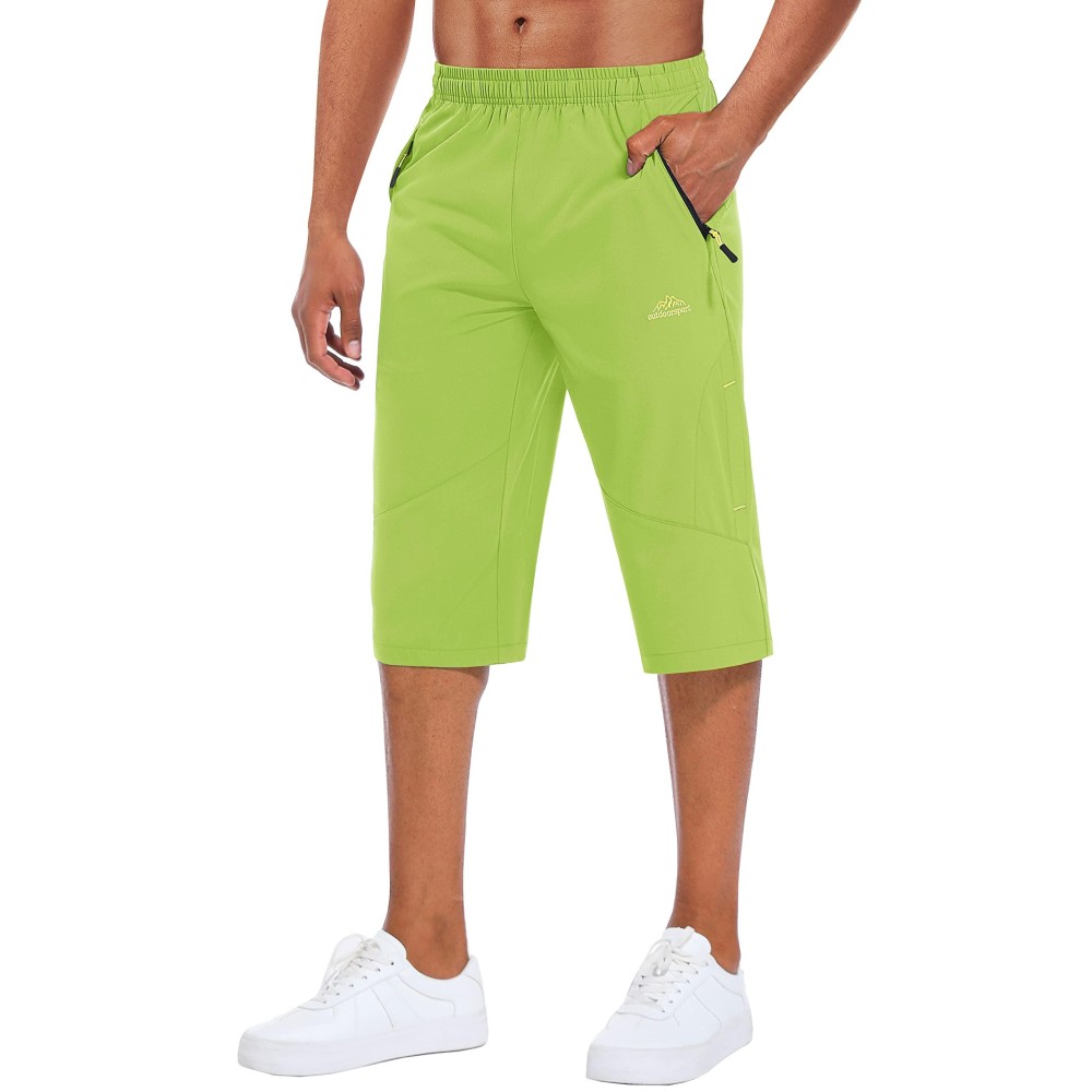 Magcomsen Men'S 3/4 Capri Hiking Pants Casual Quick Dry Lightweight Below Knee Gym Below Knee Shorts With Zipper Pockets Yellow Green, 38