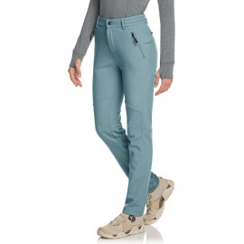 Tsla Women'S Softshell Winter Snow Ski Pants, Fleece Lined Waterproof Hiking Pants, Insulated Work Outdoor Pants, 2-Layer Sky Blue, 10