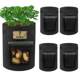 7 Gallon Potato Planter Growing Bags With Flap, Grow Containers Bucket, Fabric Garden Pot For Growing Potatoes Vegetables, 4 Pack