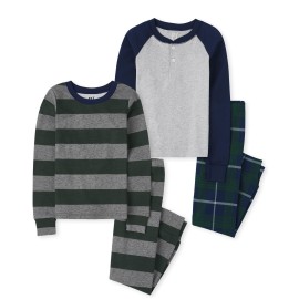 The Childrens Place Boys Long Sleeve Top And Pants Snug Fit 100 Cotton 2 Piece Pajama Sets 2-Pack, Tidal Raglanstripe, 6
