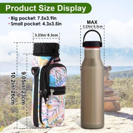 Aupet Water Bottle Sling Bag Sleeve Holder Carrier 25/32/40/64 Oz,Insulated Crossbody Water Bottle Case Cover With Strap And Pockets For Men/Women Walking Hiking Camping (64Oz, Yellow Leaves)