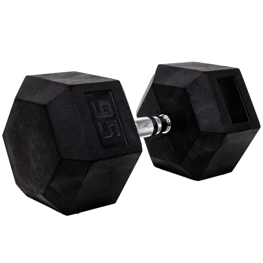 Tru Grit Fitness Hex Elite Tpr Dumbbells - Rubber Dumbbells Designed With Chrome-Plated Steel Handles, Tpu Heads, And Hexagon-Shaped Rubber-Encased Ends - Black 95Lb