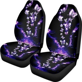 Toaddmos Butterflies Purple Shine Car Accessories Women Front Seat Cover Set Stretchy Saddle Blanket Auto Bucket Seat Protectors, Car Interior Automotive