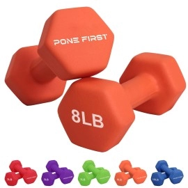 Pone First Dumbbell Hand Weight Pairs And Sets 20Lb 32Lb - Neoprene Dumbbell Home Gym And Adjustable Dumbbell Set With Storage Rack-Non-Slip, Color Coded Hex Shaped Hand Weights 2Lb 3Lb 5Lb 8Lb 10Lb Pounds