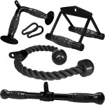 A2Zcare Cable Machine Accessories For Weight Lifting, Lat Pull Down Attachment V Handle, V-Shaped Bar, Tricep Rope, Rotating Straight Bar (V Handle + V Shape +Rotating Bar + Tricep Rope - Black Ver)